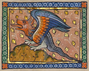 Medieval illuminated manuscript painting of a dragon. Fine art print