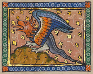 Medieval illuminated manuscript painting of a dragon. Fine art print
