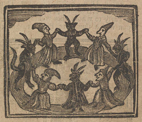 Dancing Witches and Demons. Antique witchcraft illustration.  Fine art print