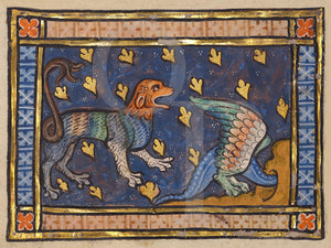 Medieval Dragon and panther. Illuminated manuscript painting