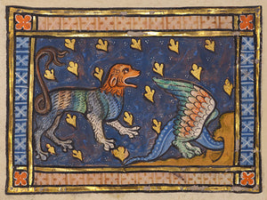 Dragon and panther. Medieval illuminated manuscript painting