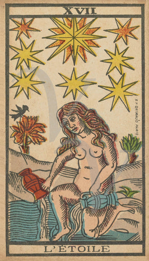 L'Etoile  (The Star). Illustration from an antique French tarot card. Fine art print
