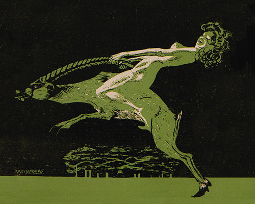 The Gazelle by Albert Weisgerber. Art Nouveau illustration of a nymph riding a gazelle. Fine art print