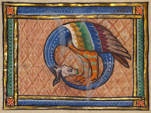 Medieval illuminated manuscript painting of a snake-like dragon. Franco-Flemish artwork. Fine art print