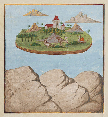 Island of Dragons. Painting from a Medieval  manuscript