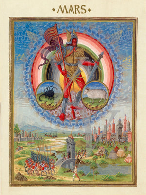 Mars  with the signs of Scorpio and Aries. Astrological painting De Sphaera