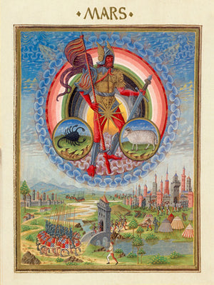 Mars  with the signs of Scorpio and Aries. Zodiac painting De Sphaera