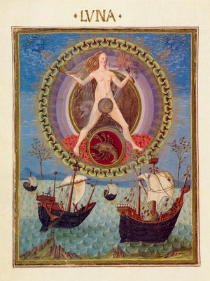 Luna with the zodiac sign of Cancer. Italian Renaissance astrological manuscript painting