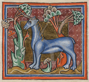 Manuscript painting of a unicorn from an English Medieval bestiary
