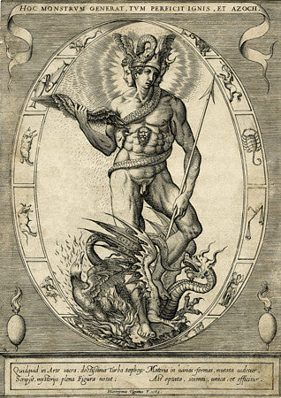 Allegory of Alchemy. Italian engraving 