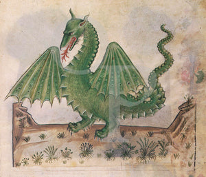 Painting of a green dragon from a Medieval manuscript