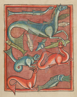 Various sea creatures from a Medieval bestiary