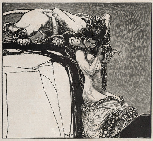 Beastly Kiss. Mythological creature kissing nude female