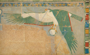 A facsimile painting of a falcon protecting the king, from Hatshepsut's Temple, Thebes, Egypt. Fine art print