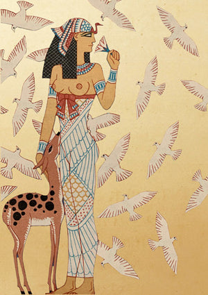 Egyptian Woman with Fawn and Birds