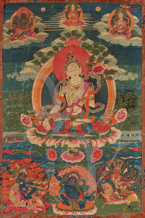 Tibetan Buddhist thangka painting of Sgrol-dkar. The White Tara. Fine art print