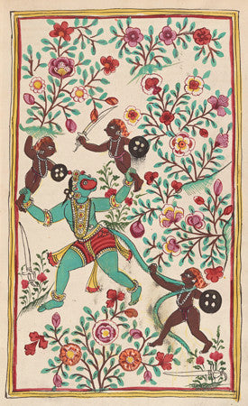 Hanuman in Ravana's Garden. Indian painting from Rāmāyana. Hindu. Fine art print