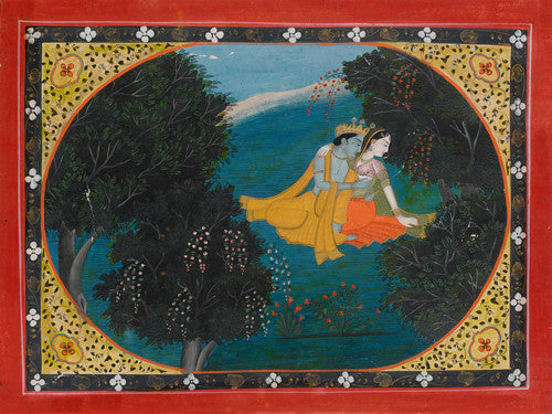 Krishna and Radha in the Forest. Indian painting. Fine art print