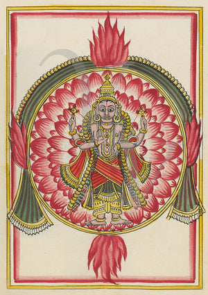 Vishnu in the aspect of Sudarshana. Hindu painting. Fine art print