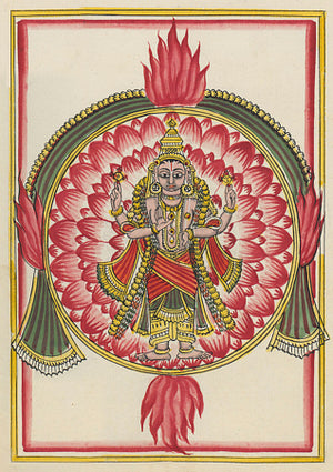 Vishnu in the aspect of Sudarshana. Indian painting. Fine art print