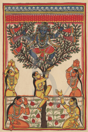 Krishna and the Gopis. Hindu painting. Fine art print