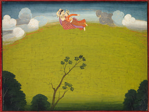 Pradyumna and Mayavati Fly to Dvaraka. Indian painting. Fine art print