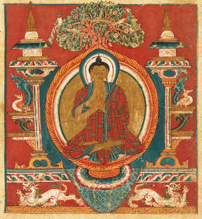 Tibetan votive painting of the preaching Sakyamuni Buddha.