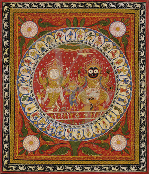 Indian painting of  Jagannath with his brother Balabhadra and sister Subhadra. Fine art print