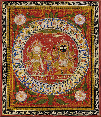 Indian painting of  Jagannath with his brother Balabhadra and sister Subhadra. Fine art print