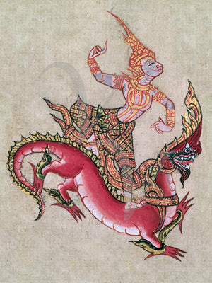 Thai deity riding a dragon. Fine art print