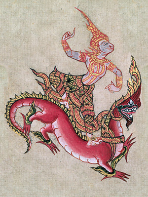 Thai deity riding a dragon. Fine art print