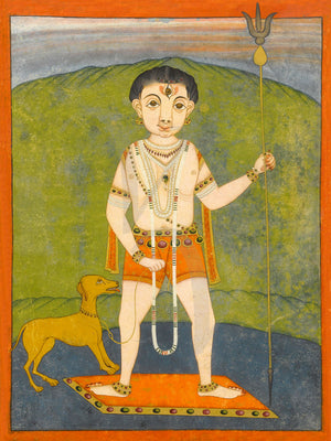 Shiva with a dog. Indian painting. Hindu deities. Fine art print