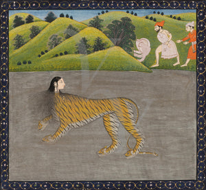Indian tiger woman painting. Mughal artwork. Fine art print