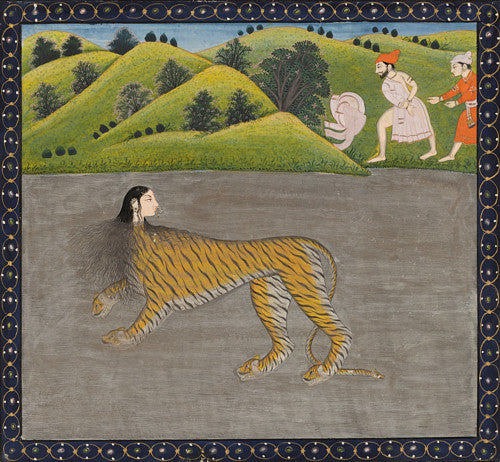 Indian tiger woman painting. Mughal artwork. Fine art print