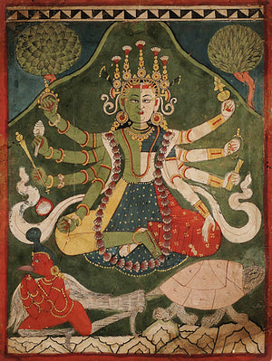 Painting of Laksmi Narayana - a manifestation of Lord Vishnu and Lakshmi as a single divinity. Fine art print  