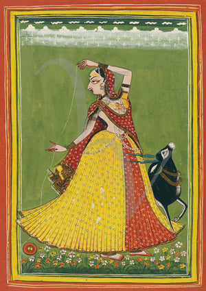 Mughal painting of an Indian Princess playing with a yo-yo. Fine art print