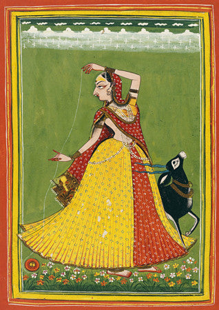 Mughal painting of a Princess playing with a yo-yo. India. Fine art print