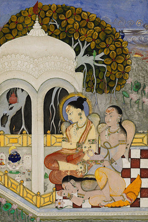 Indian painting of a Puja ceremony. Hindu worship, India