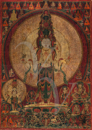 Bodhisattva of Compassion. Tibetan Buddhist painting. Fine art print