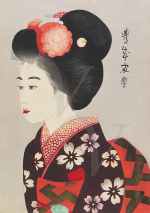 Japanese woodcut of a Maiko- an apprentice Geisha by Yamamura Kōka