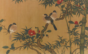 Birds Amongst Bamboo & Camellias. Chinese Qing Dynasty painting