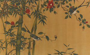 Birds Amongst Bamboo & Camellias. Qing Dynasty painting, China