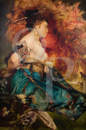 Die Japanerin by Hans Makart.  Painting of a woman in Japonese style