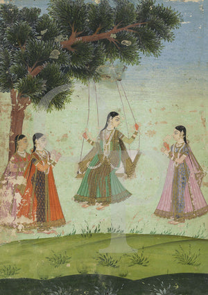 Indian painting of a woman on a swing