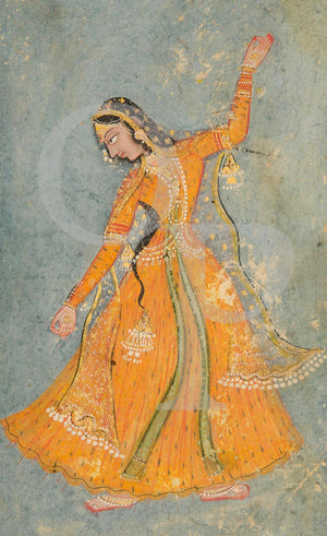 Woman dancing, antique painting, India