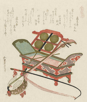 Musical Instruments by Katsushika Hokusai. Japanese woodcut