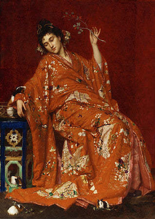 Painting of a woman in exotic dress and setting. Japanese style, Fine art print