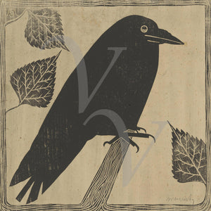 Black Crow Vintage Artwork. Antique Black Bird Wall Art. Fine Art Print