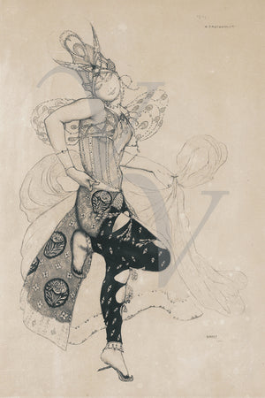Costume design illustration for Ballets Russes dancer by Leon Bakst. Fine art print