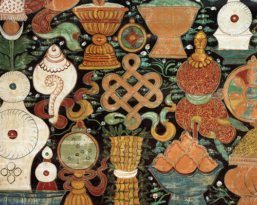 Antique Tibetan banner painting. Secret offerings. Buddhist Fine art print